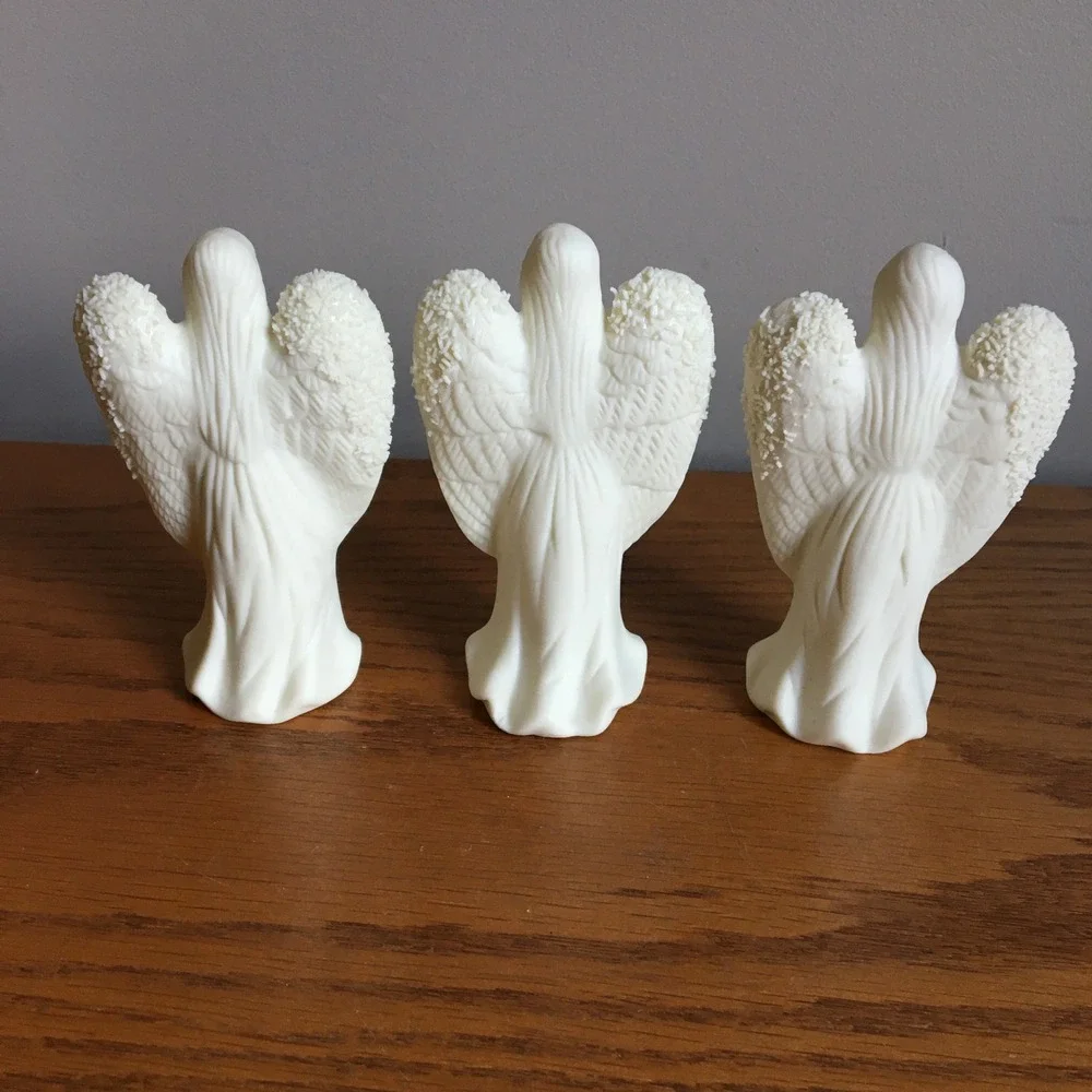 Vintage Angel Figurines Set of 3 White Porcelain Bisque Instruments Musical